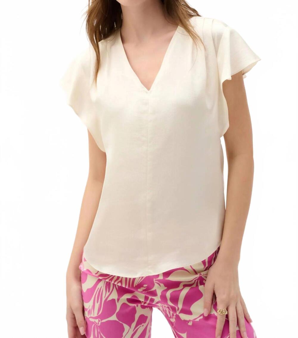 NEW JOSEPH RIBKOFF butterfly sleeves v-neck satin top in canvas